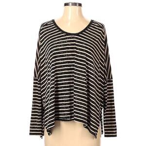 Free People Top Pandora's Box Black Tan‎ Stripe Oversized Women's S Casual Shirt